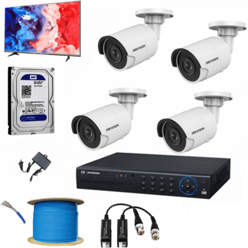 CCTV Package 4-Channel Hikvision/Dahua 4 Camera with Monitor