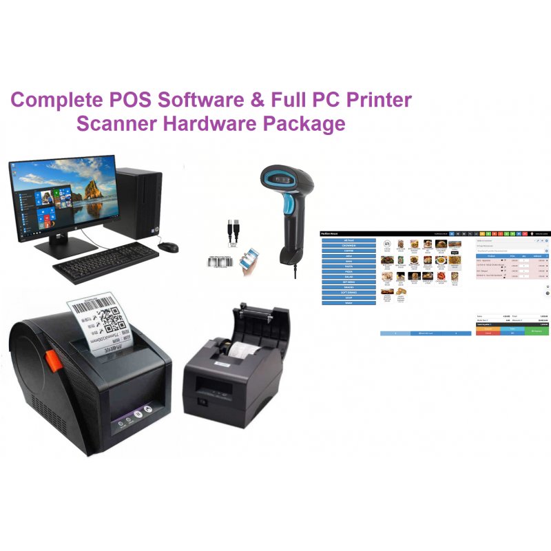 POS Software & Desktop PC Printer Scanner Hardware Complete Package