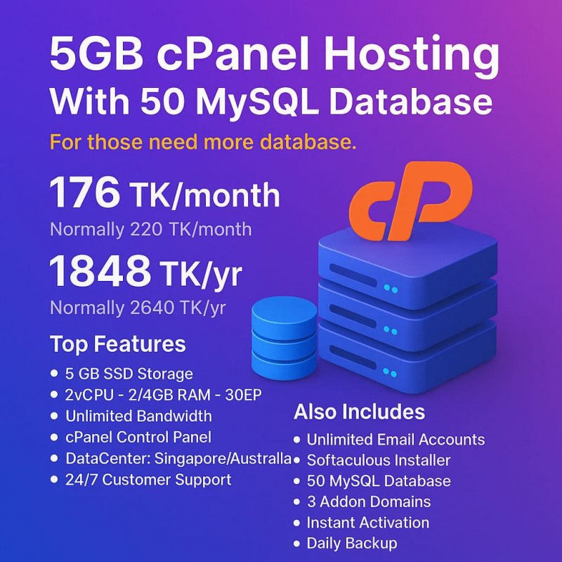 5GB cPanel Hosting Plan for WordPress