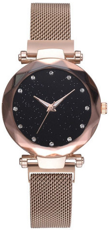 Black Dial and Gold Magnet Chain Wrist Watch