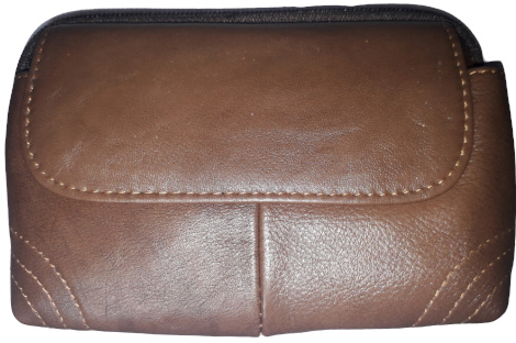 Two Zipper Genuine Leather Pouch Bag