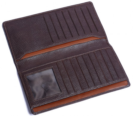 Vintage Cowhide Leather Bifold Long Wallet