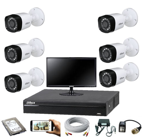 CCTV Package Dahua 8 CH DVR 6 Pcs Camera 19" Monitor