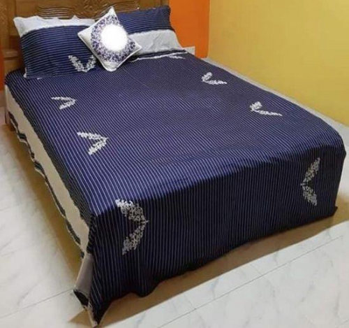 Double Size Blue printed Bed Sheet with 2 Pillow Covers