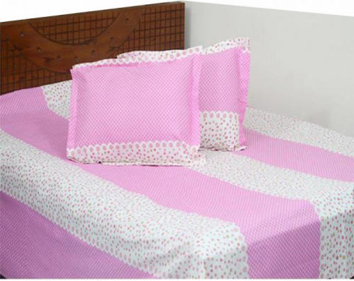 Pink & White Ball Printed Double Size Bed Sheet