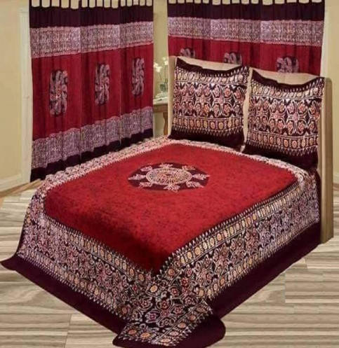 King Size Red Batik Printed Bed Sheet