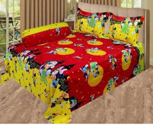 Cartoon Printed Double Bed Cover with Pillow Cover