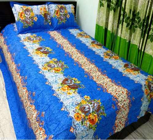 King Size Bangla Cotton Blue Color Bed Cover