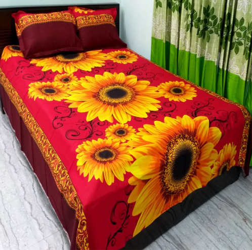 Red Color Printed Cotton Double Size Bed Cover