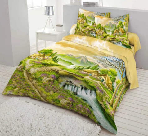 Village Nature View Printed Bed Cover