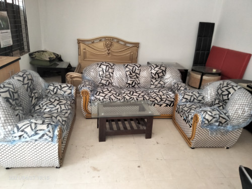 Saddam Kerosene Wood Sofa Set
