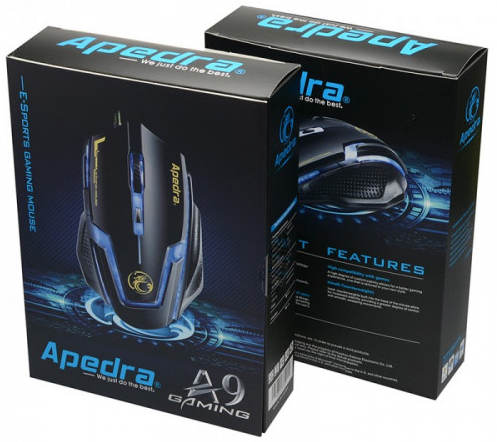 Apedra A9 USB 3200 DPI Wired Optical Laser Gaming Mouse