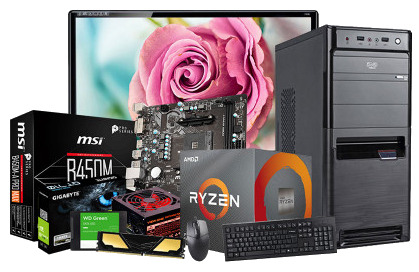 Desktop Gaming PC AMD Ryzen 5 3600 8GB RAM 19" Monitor
