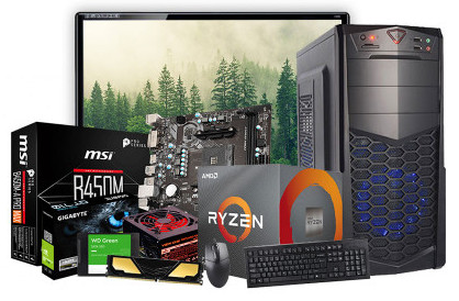 Gaming PC AMD Ryzen 5 3500X 120GB SSD 19" Dell Monitor