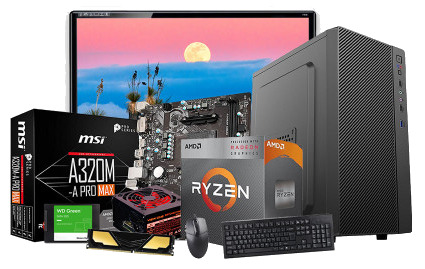 Desktop PC Ryzen 3 3200G 8GB DDR4 RAM 19" Dell Monitor