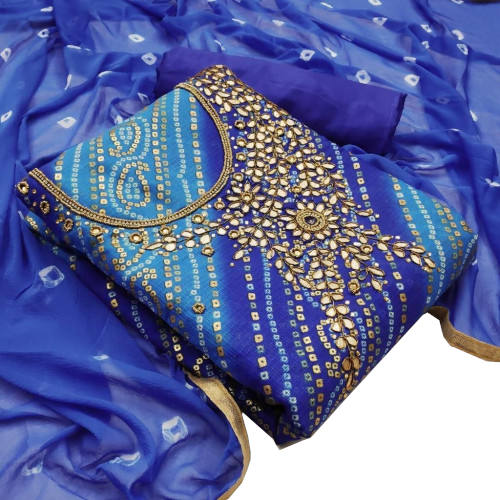 Bandhani Print Unstitched Blue Color Salwar Kameez