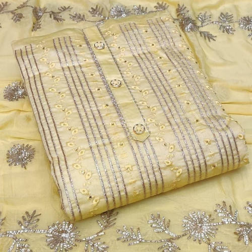 Unstitched Golden Color Salwar Kameez