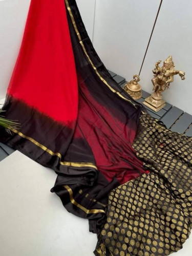 Jaipuri Chiffon Red Black Silk Saree