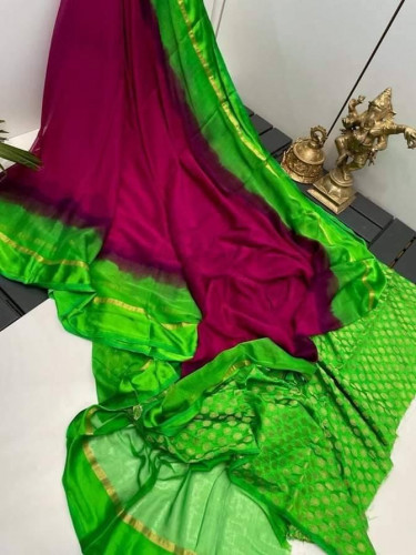 Jaipuri Chiffon Green Silk Saree with Blouse Piece