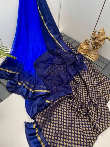 Jaipuri Chiffon Dark Blue Silk Saree