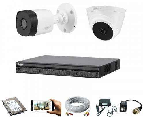 CCTV Package Dahua 4-CH Recorder 2 Camera 500GB HDD