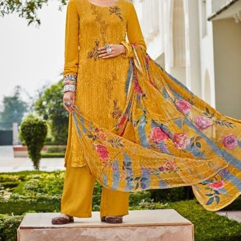 Karma Inayat Georgette Semi Stitch Three Piece