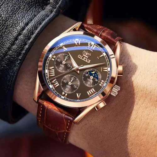 Olevs 2871 Leather Band Wrist Watch