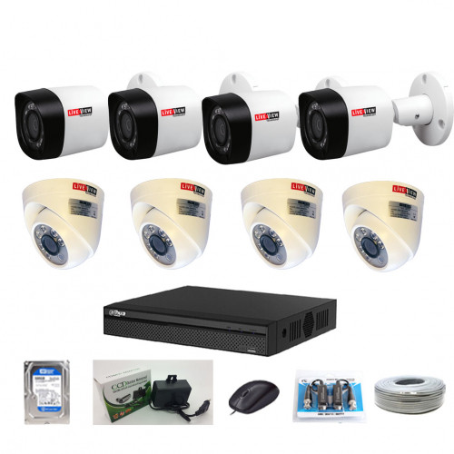 Live View 8-CH DVR 8Pcs 2MP Camera Full Package