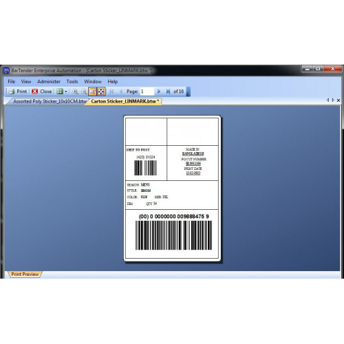 Bartender Barcode Printing Software