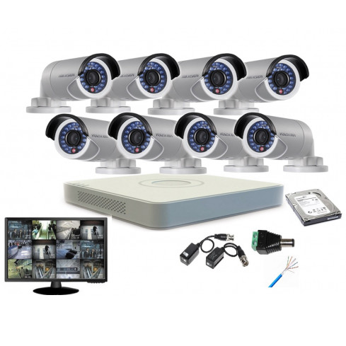 CCTV Package 8-CH 8-Pcs Camera with 19" Monitor