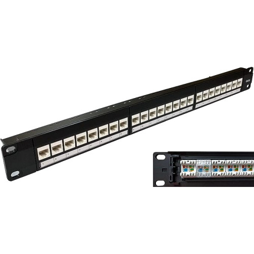 1HU Cat-6 24-Port Unshielded Angled Patch Panel