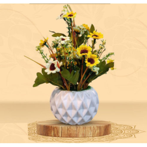 Artificial MFT-0001 Yellow Flower With Plastic Tub