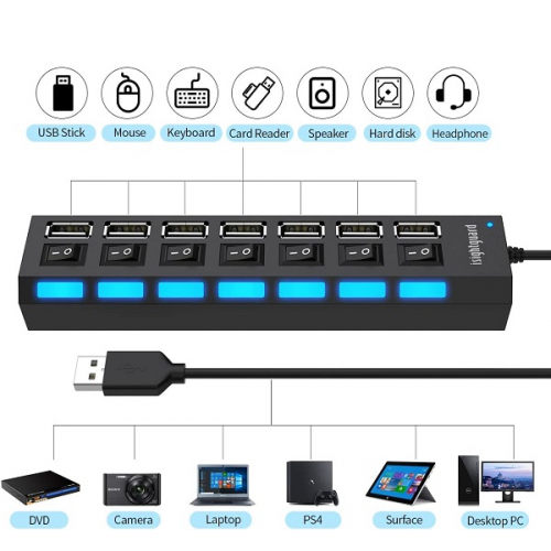 7-in-1 USB Hub with Individual ON/Off Switch
