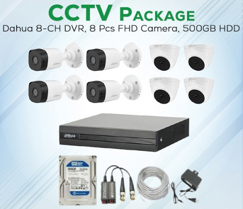 CCTV Package Dahua 8-CH DVR 8 Pcs Full HD Camera