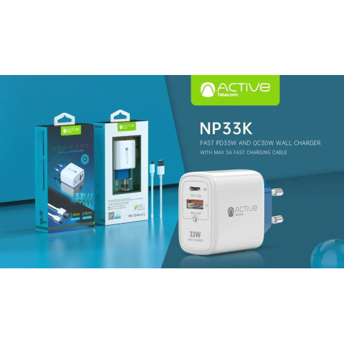 Active NP 33K Wall Charger with Fast Charging Cable