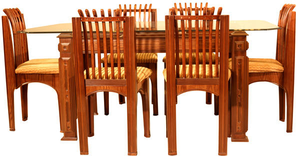 New Angle Dining Table with Six Dining Chairs