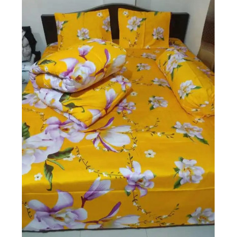 5 Pcs Twill Cotton Comforter Set Yellow Color