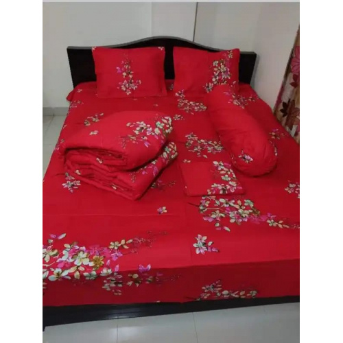 5 Pcs Premium Quality Twill Cotton Comforter Set Maroon