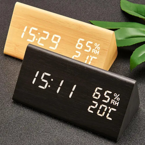 Triangle Wooden Style Digital Alarm Clock