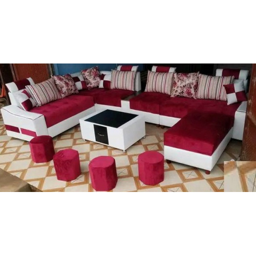 Modern U-Shape Sofa Set Red Color
