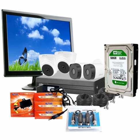 CCTV Package 4CH DVR 4-Pcs Camera 500 HDD 17" Monitor