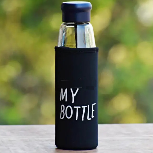 Crystal Clear Glass Water Bottle with Cover Bag