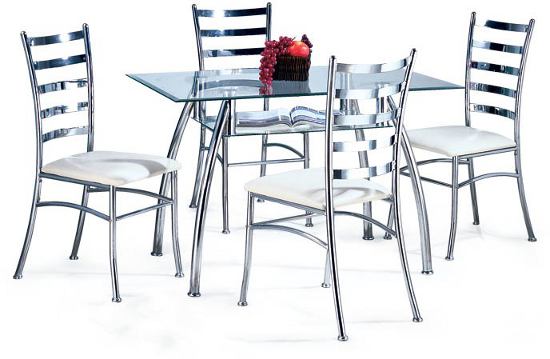 Dining Table Silver Color Metal Furniture Set with 4 Chairs