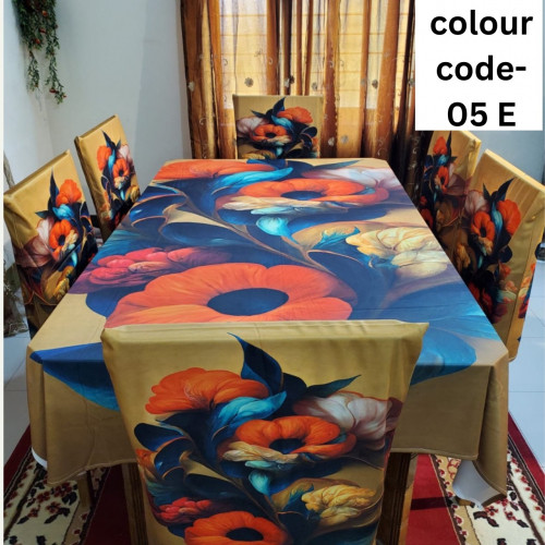 Digital 3D Print Dining Table Cloth with 6 Chair Cover