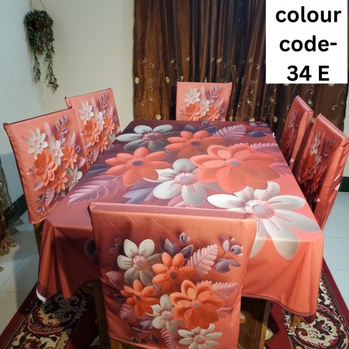 3D Flower Print 6-Seated Dining Table Cover Set