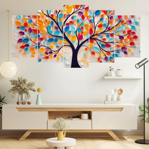 Abstract Multi Color Tree Wall Art Canvas