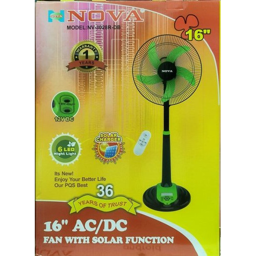 Nova 3028R-DB 16" AC / DC Fan with Solar Function