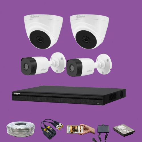 CCTV Package 4-Channel Dahua XVR 4-Pcs Full HD Camera