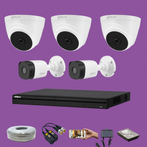 CCTV Package with Dahua 8CH XVR and 5PCS Camera