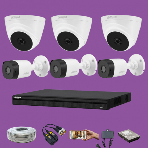 CCTV Package Dahua 8-CH XVR with 6 Pcs Camera